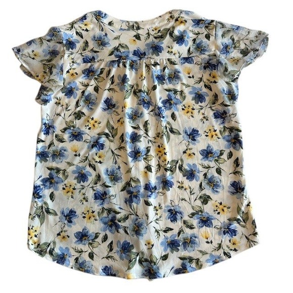 Perseption Concept Floral Ruffle Blouse Button Down Top Short Sleeve Size L‎ - Picture 3 of 16
